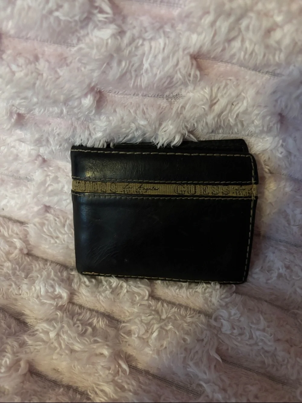 Guess Black Leather Men’s Card & Key Holder with Brown Accent
